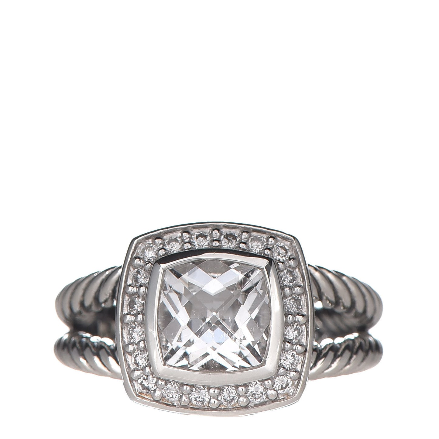 Sterling Silver Diamond White Topaz 7mm Petite Albion Ring 48 4.5