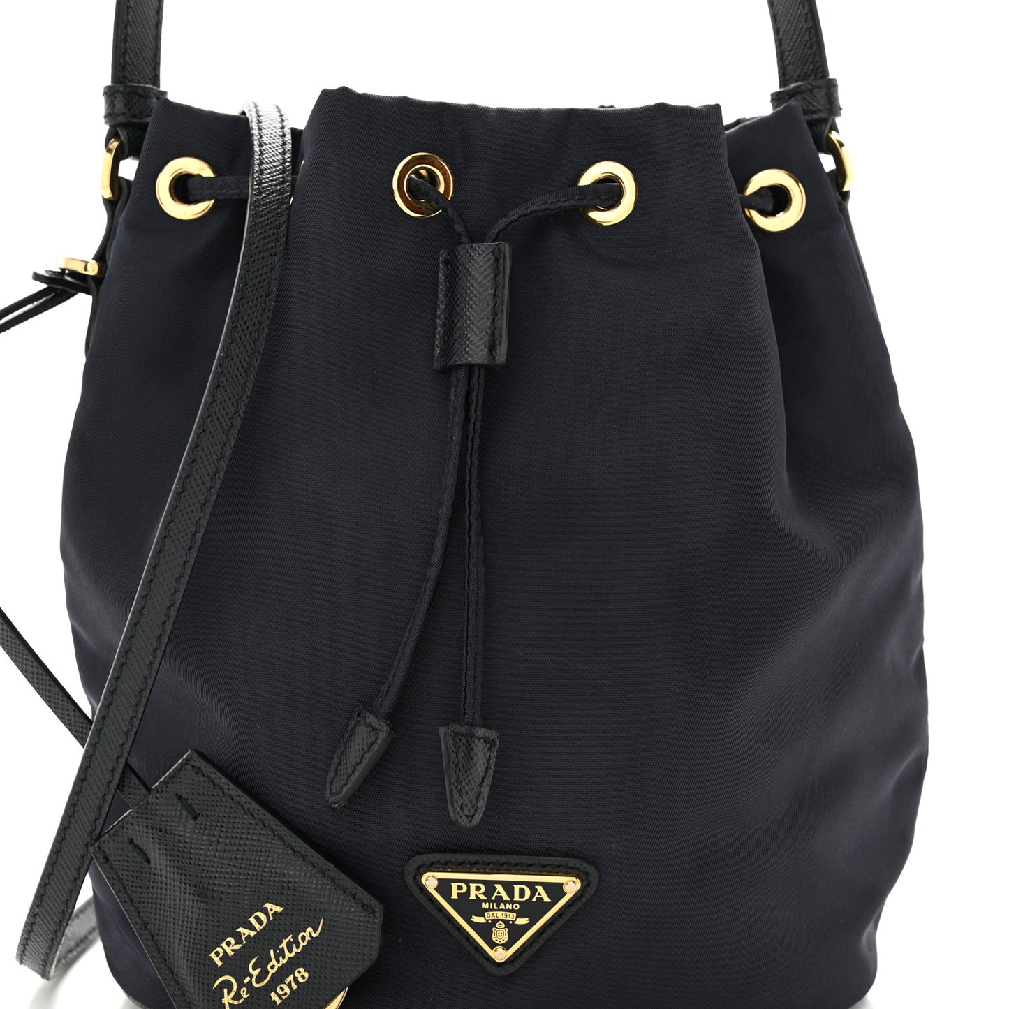Re-Nylon Saffiano Mini Re-Edition 1978 Bucket Bag Navy