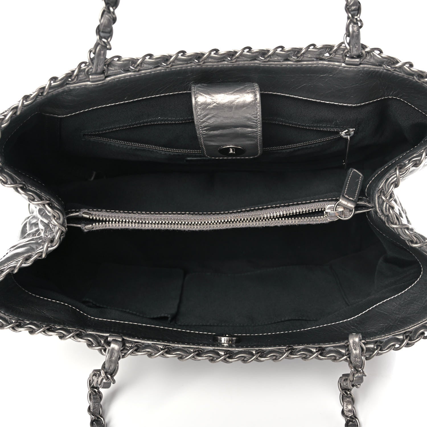 Chanel Metallic Aged Calfskin Quilted Small Chain Me Tote Silver 5 of 11