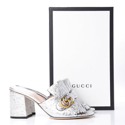 Gucci Galassia GG Marmont Fringe 75mm Slide Sandals 38.5 Argento 10 of 10