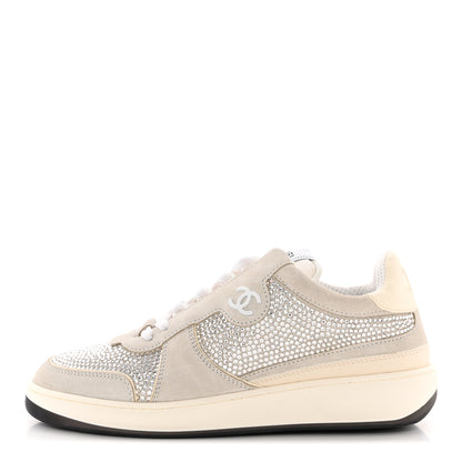 Chanel Calfskin Suede Crystal Womens CC Sneakers 40 White 1 of 8