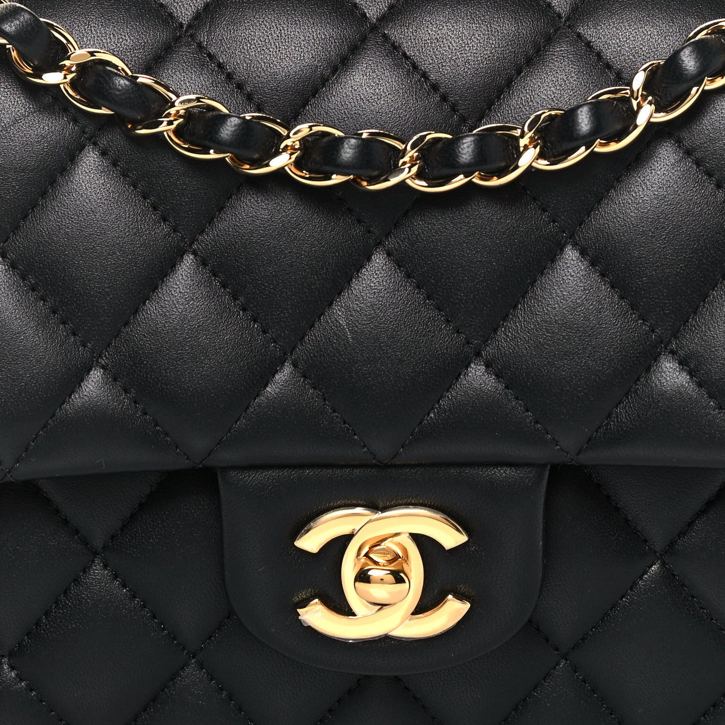 Lambskin Quilted Medium Double Flap Black
