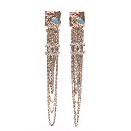 Chanel Crystal CC Owl Chain Drop Clip On Earrings Gold 1 of 7