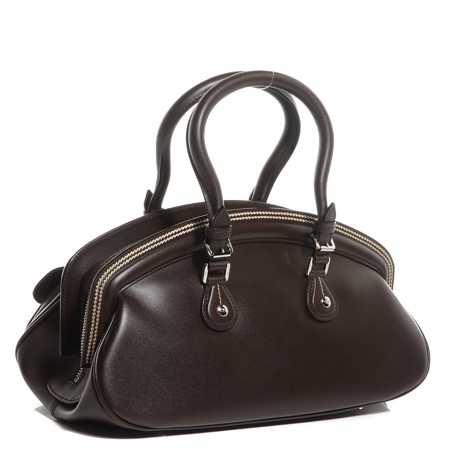 Calfskin Medium Detective Zip Satchel Marron Fonce