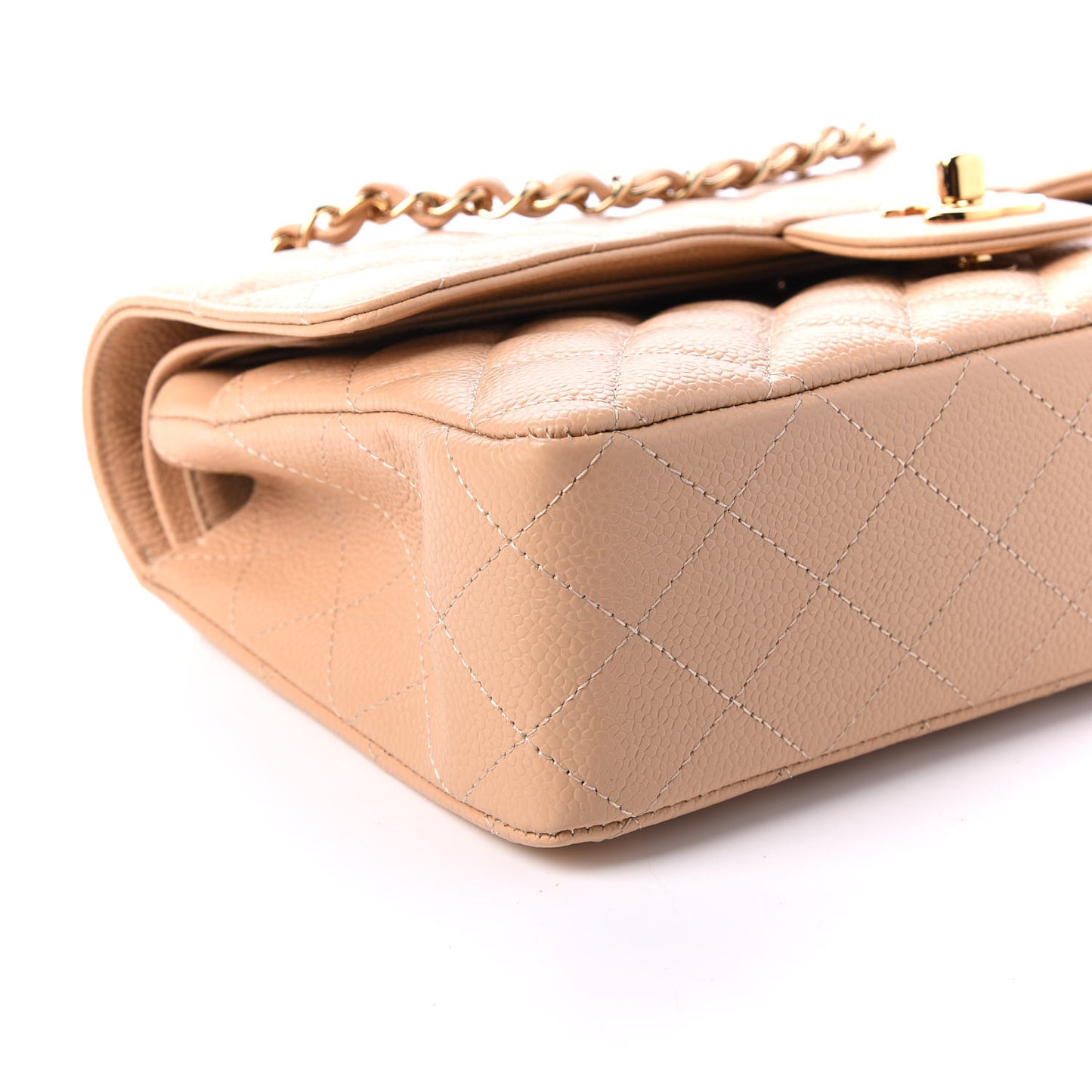 Caviar Quilted Medium Double Flap Light Beige