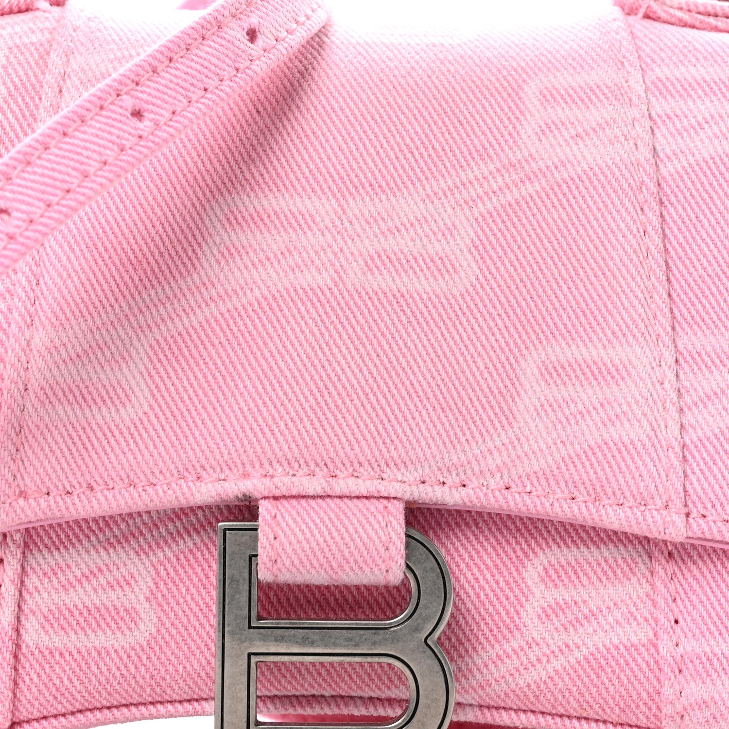 Balenciaga Washed Denim BB Monogram Hourglass Top Handle Bag XS Pink 9 of 12