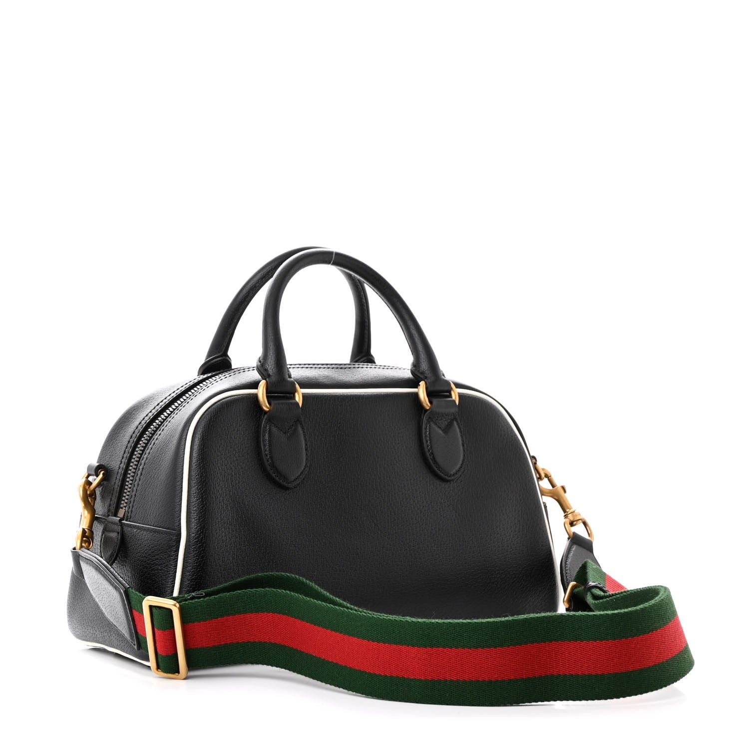 Gucci X ADIDAS Textured Dollar Calfskin Web Trefoil Logo Embossed Mini Bowling Bag Black Off White 3 of 10