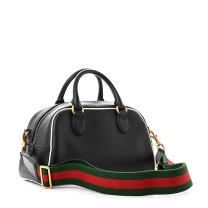 Gucci X ADIDAS Textured Dollar Calfskin Web Trefoil Logo Embossed Mini Bowling Bag Black Off White 3 of 10