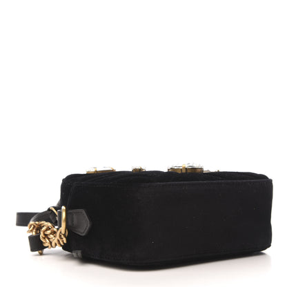 Gucci Velvet Matelasse Marquise Crystals Mini GG Marmont Chain Shoulder Bag Black 4 of 9