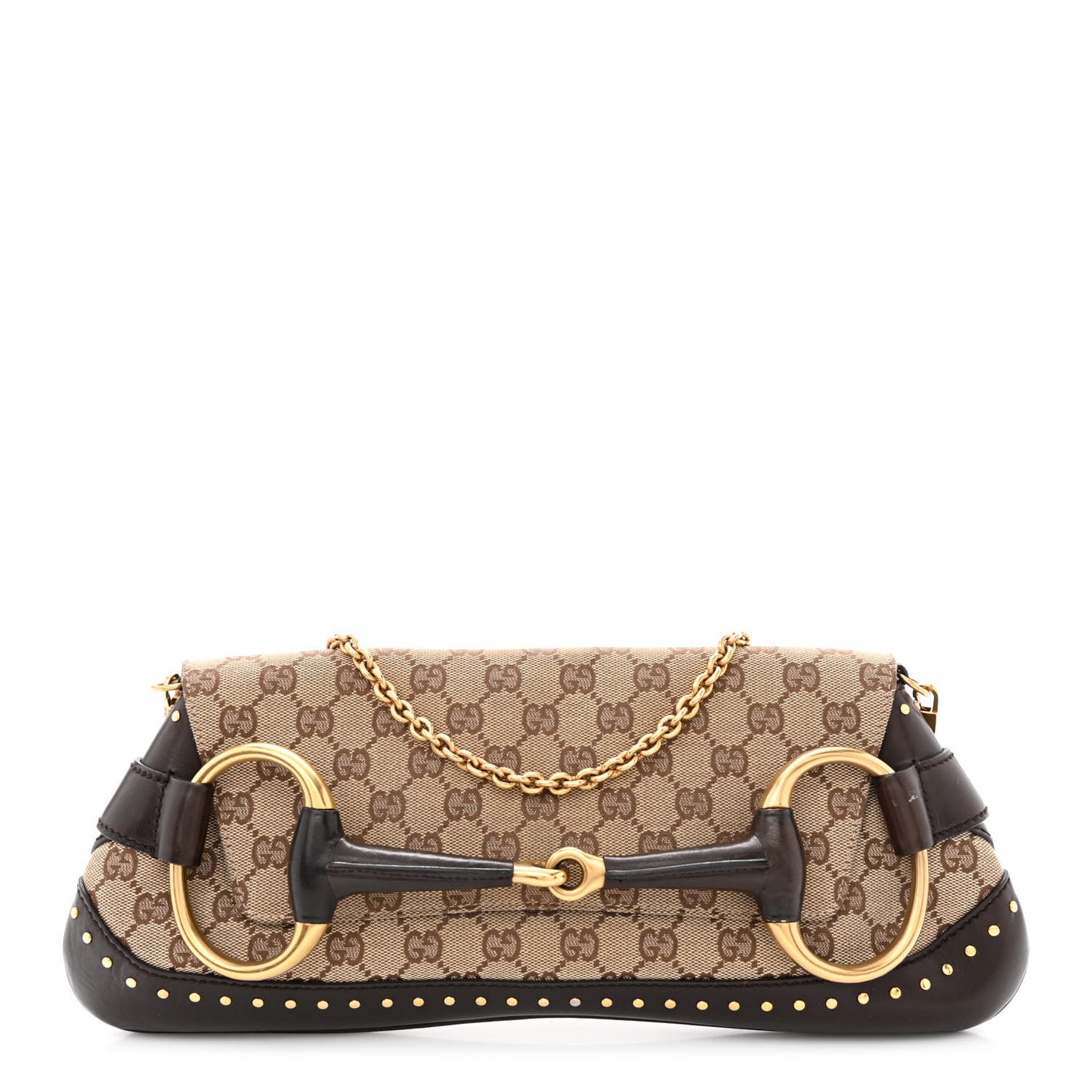 Monogram Studded Horsebit Clutch Dark Brown