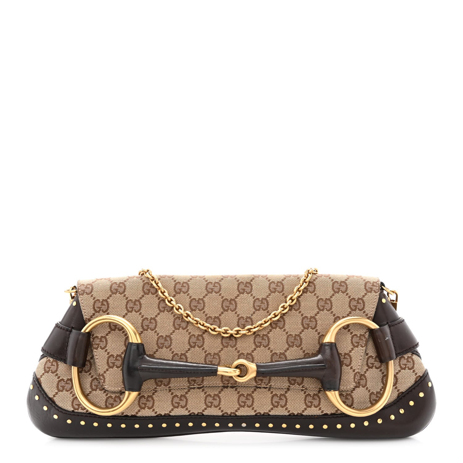 Gucci Monogram Studded Horsebit Clutch Dark Brown 1 of 11