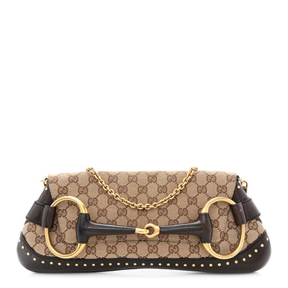 Gucci Monogram Studded Horsebit Clutch Dark Brown 1 of 11