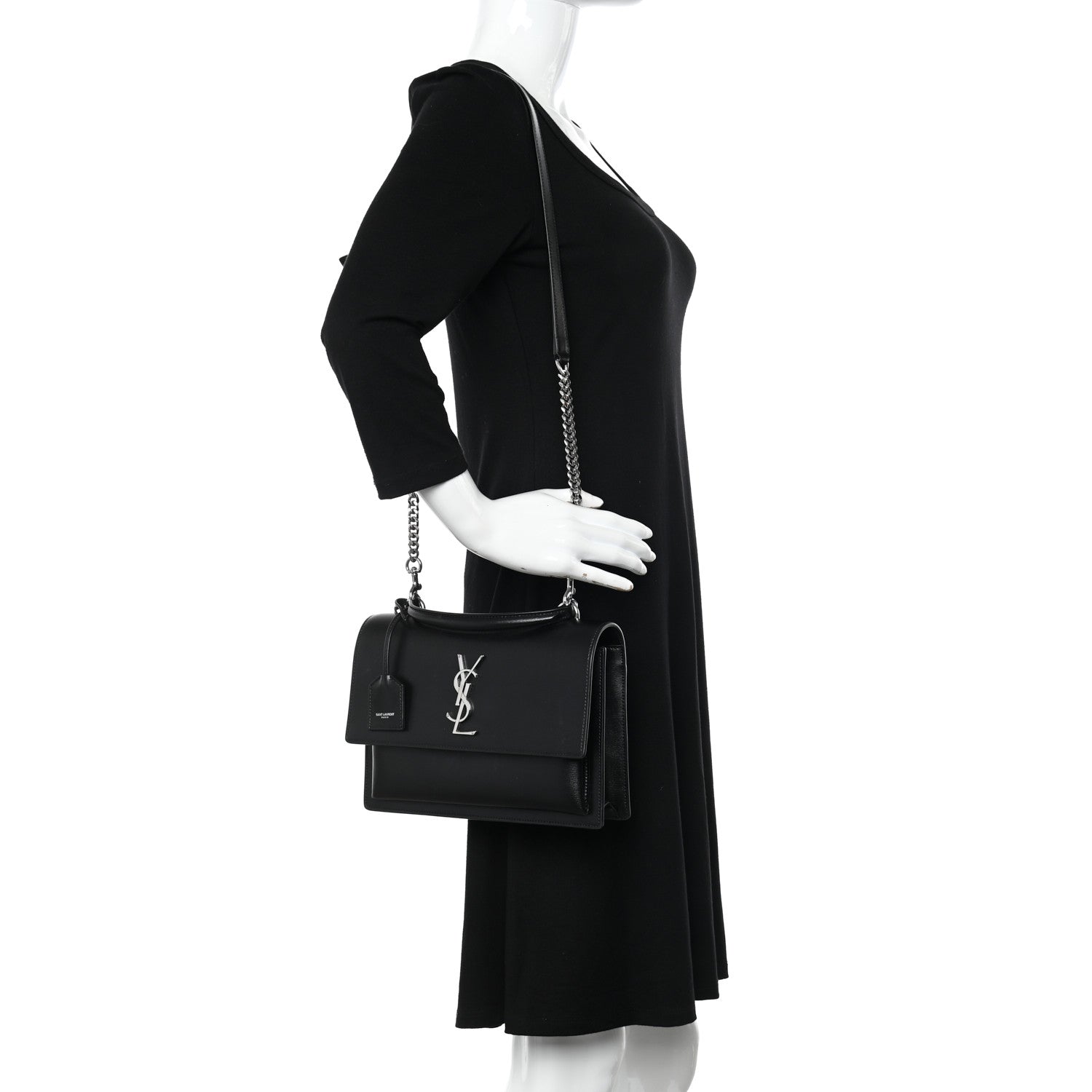 Saint Laurent Smooth Calfskin Medium Monogram Sunset Satchel Black 2 of 8