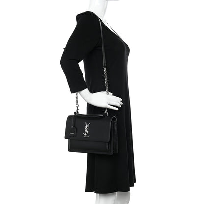 Saint Laurent Smooth Calfskin Medium Monogram Sunset Satchel Black 2 of 8