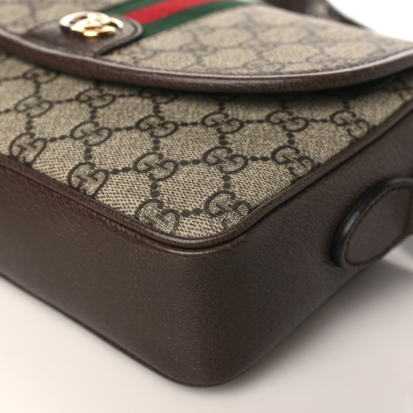 GG Supreme Monogram Textured Dollar Calfskin Web Studded Mini Ophidia Flap Shoulder Bag Beige Ebony New Acero