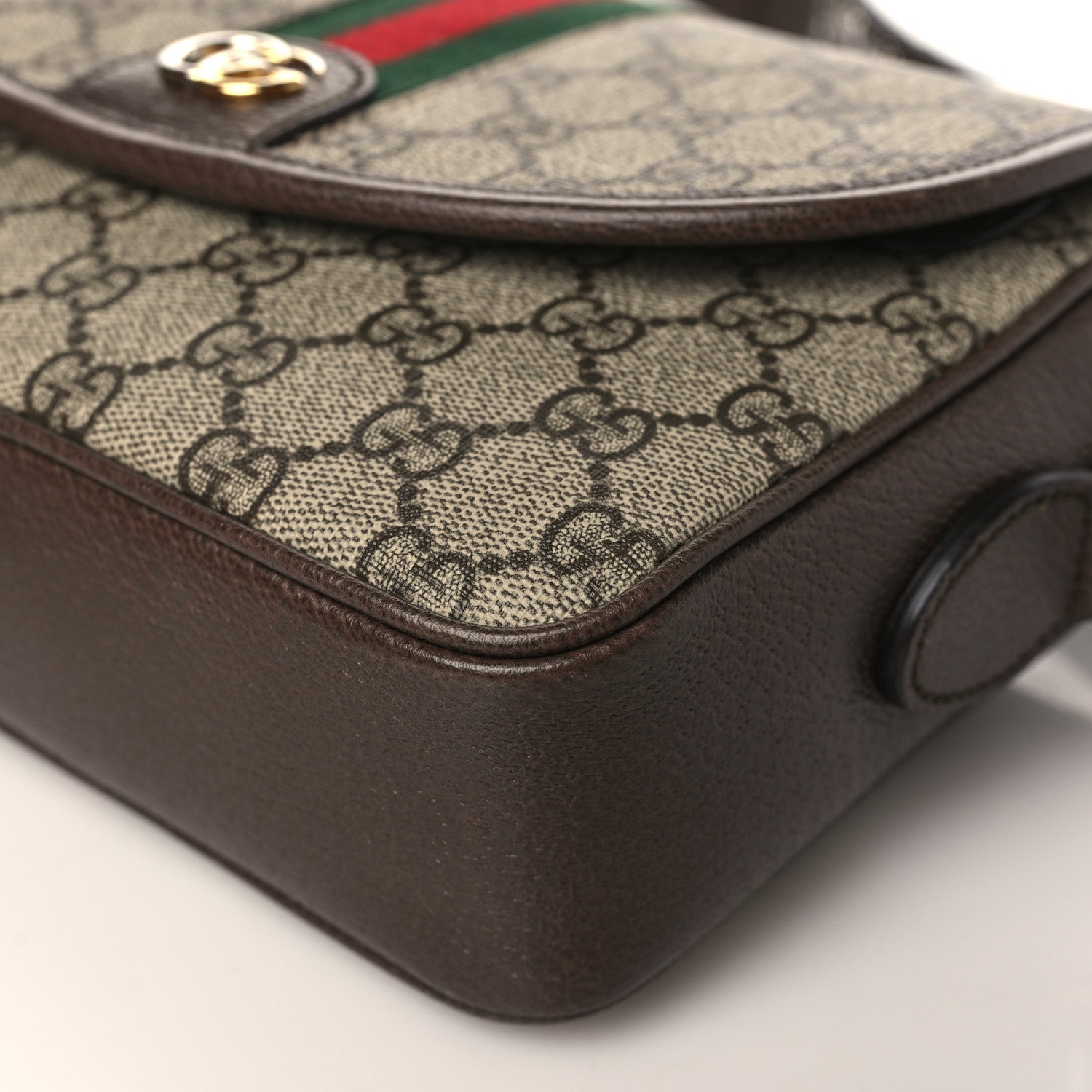Gucci GG Supreme Monogram Textured Dollar Calfskin Web Studded Mini Ophidia Flap Shoulder Bag Beige Ebony New Acero 8 of 8