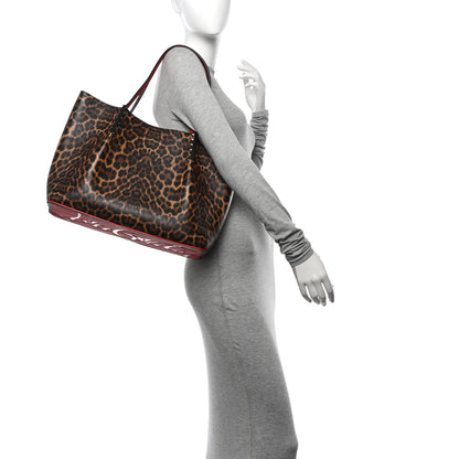 Christian Louboutin Calfskin Leopard Print Spikes East West Cabata Tote Brown 2 of 10