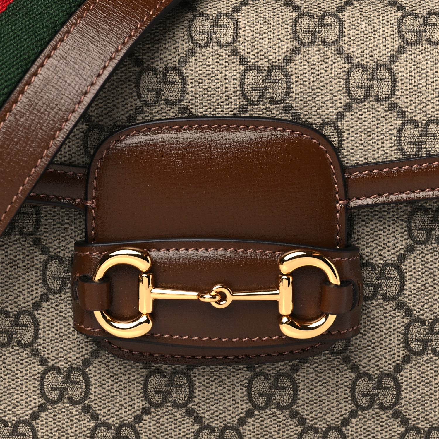 Gucci GG Supreme Monogram Web Mini Horsebit 1955 Shoulder Bag Beige Brown Sugar 8 of 10
