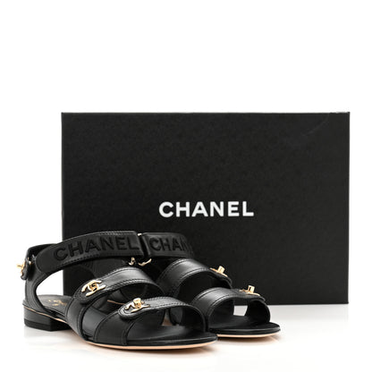 Chanel Lambskin Logo CC Turnlock Sandals 37.5 Black 9 of 9
