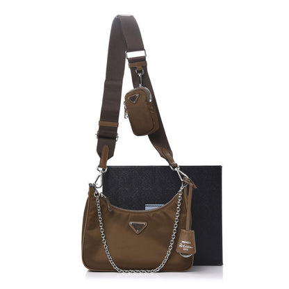 Prada Tessuto Nylon Saffiano Re-Edition 2005 Shoulder Bag Cacao 9 of 9
