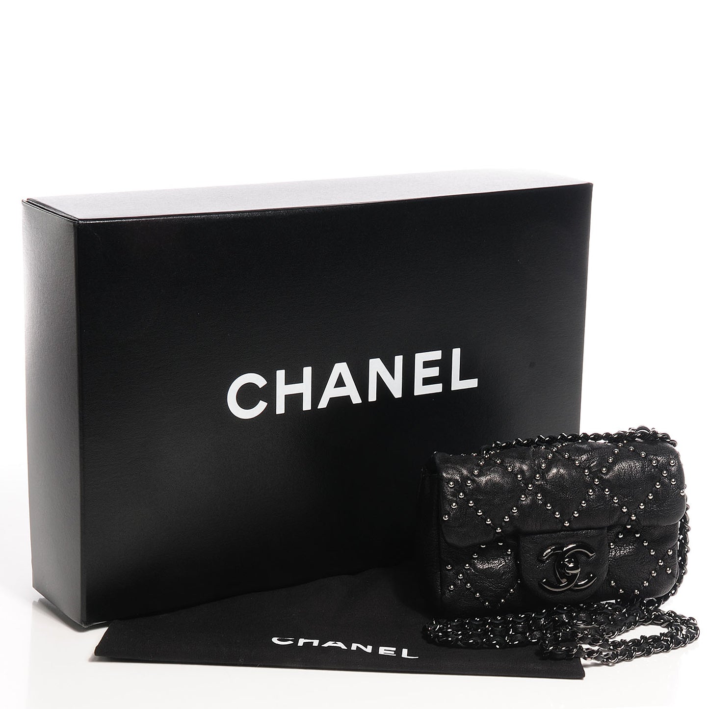 Lambskin Studded Metal Beauty Mini Flap Black