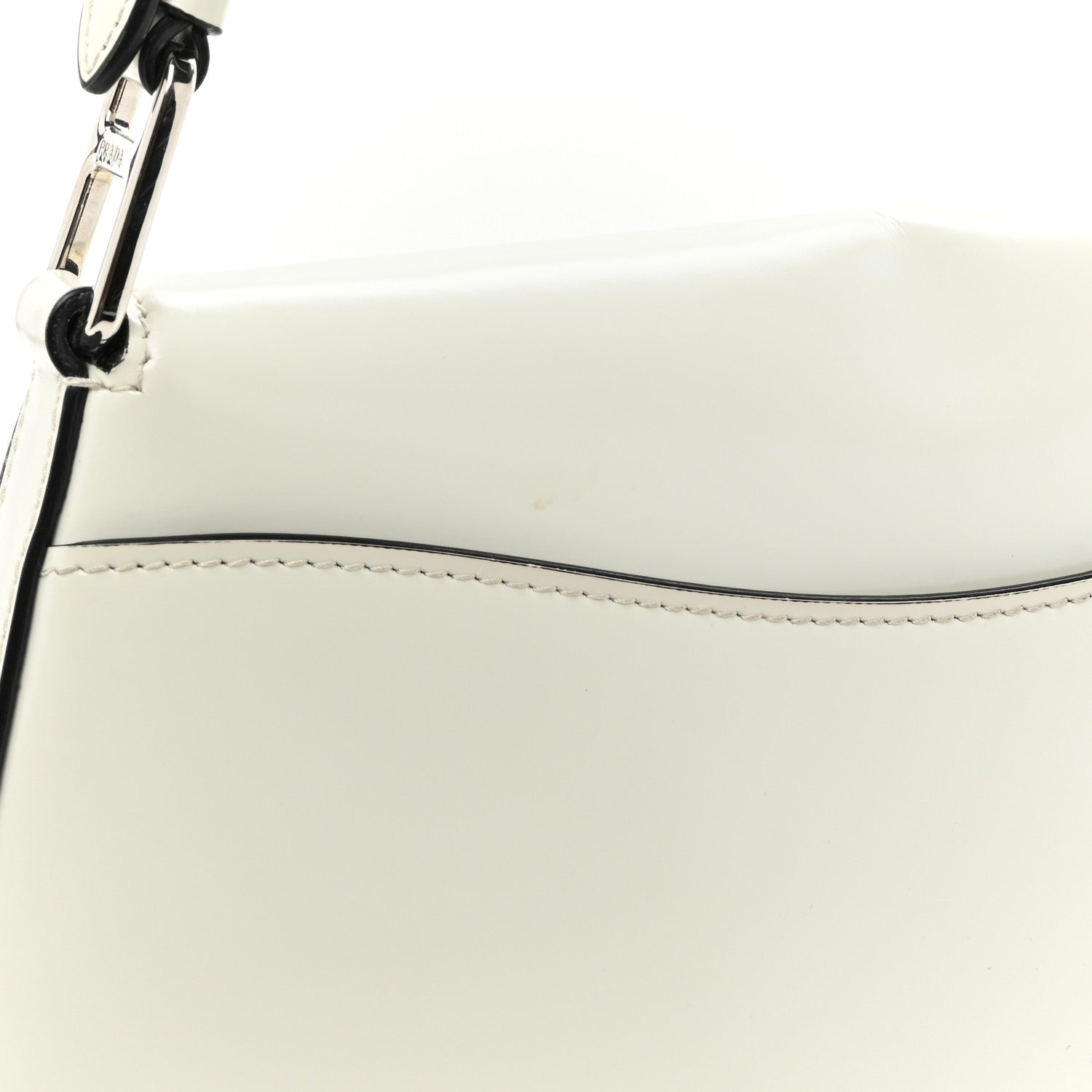 Prada Spazzolato Cleo Flap Adjustable Strap Shoulder Bag White Black 9 of 16