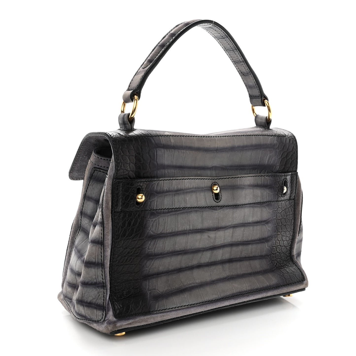Nubuck Calfskin Crocodile Embossed Small Muse Two Grey