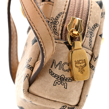 MCM Visetos Backpack Key Ring Bag Charm Beige 6 of 6