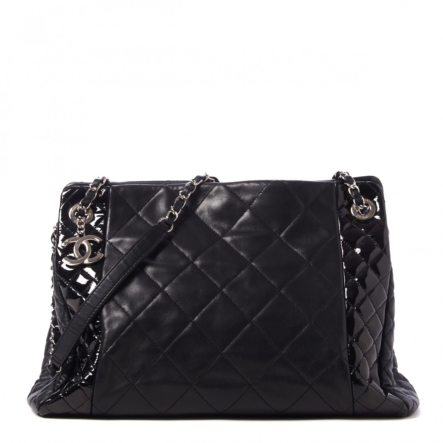Chanel Lambskin Patent Quilted CC Shopping Tote Black 1 of 9