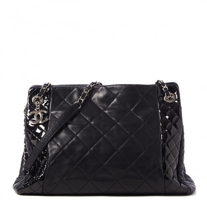 Chanel Lambskin Patent Quilted CC Shopping Tote Black 1 of 9