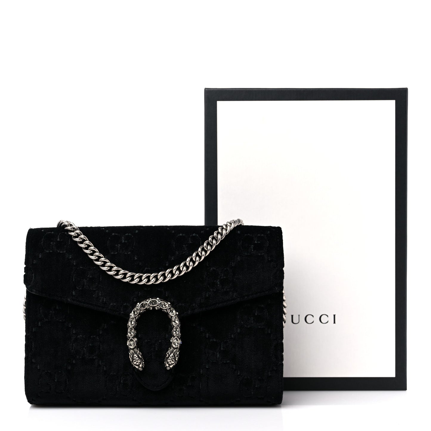 Velvet GG Monogram Mini Dionysus Chain Wallet Black