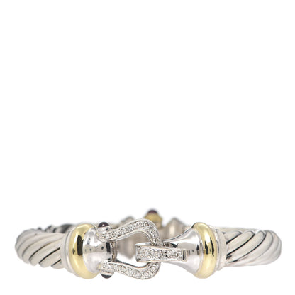David Yurman Sterling Silver 18K Yellow Gold Diamond Garnet 10mm Cable Buckle Bracelet 1 of 5