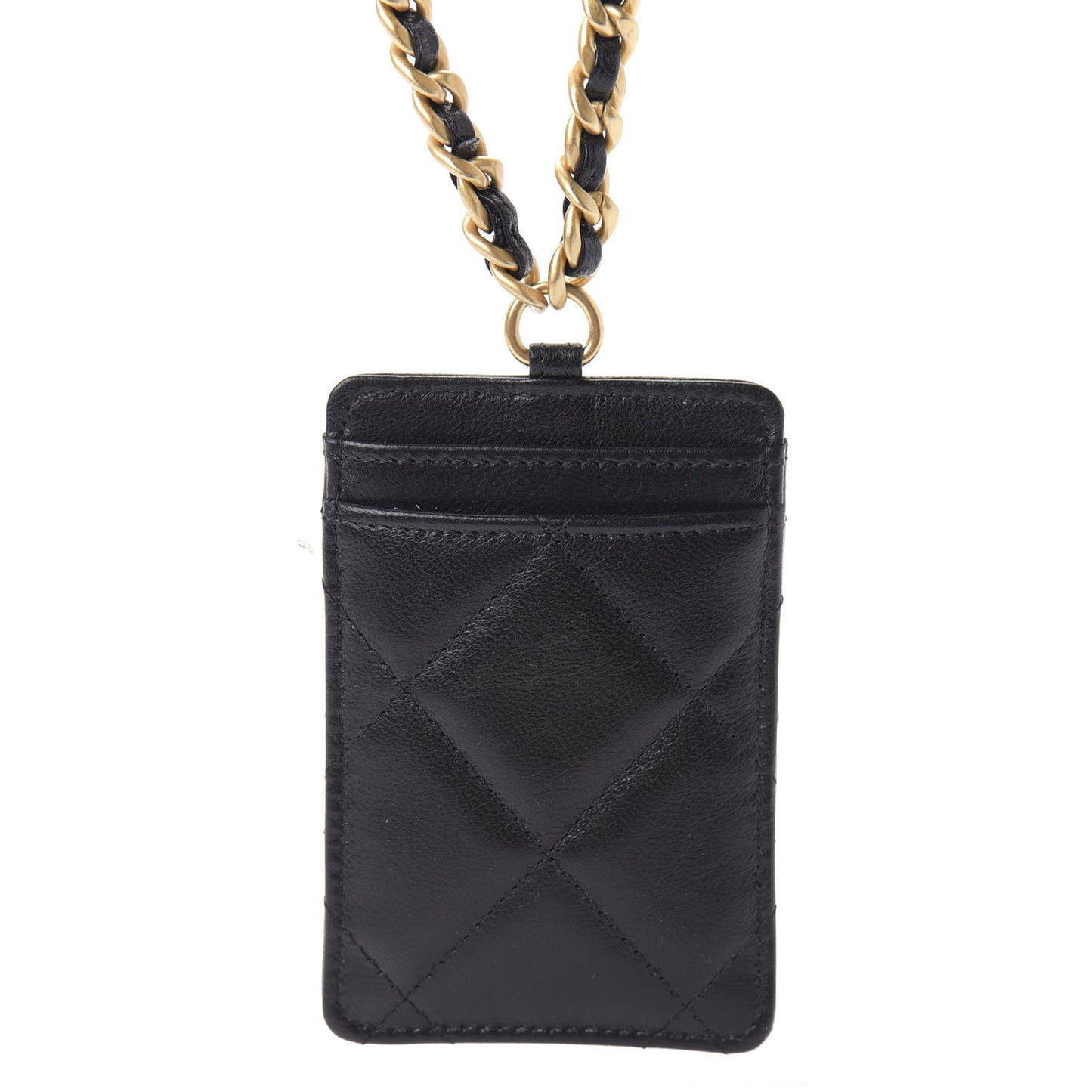 Goatskin Quilted 19 Card Holder On Chain Black