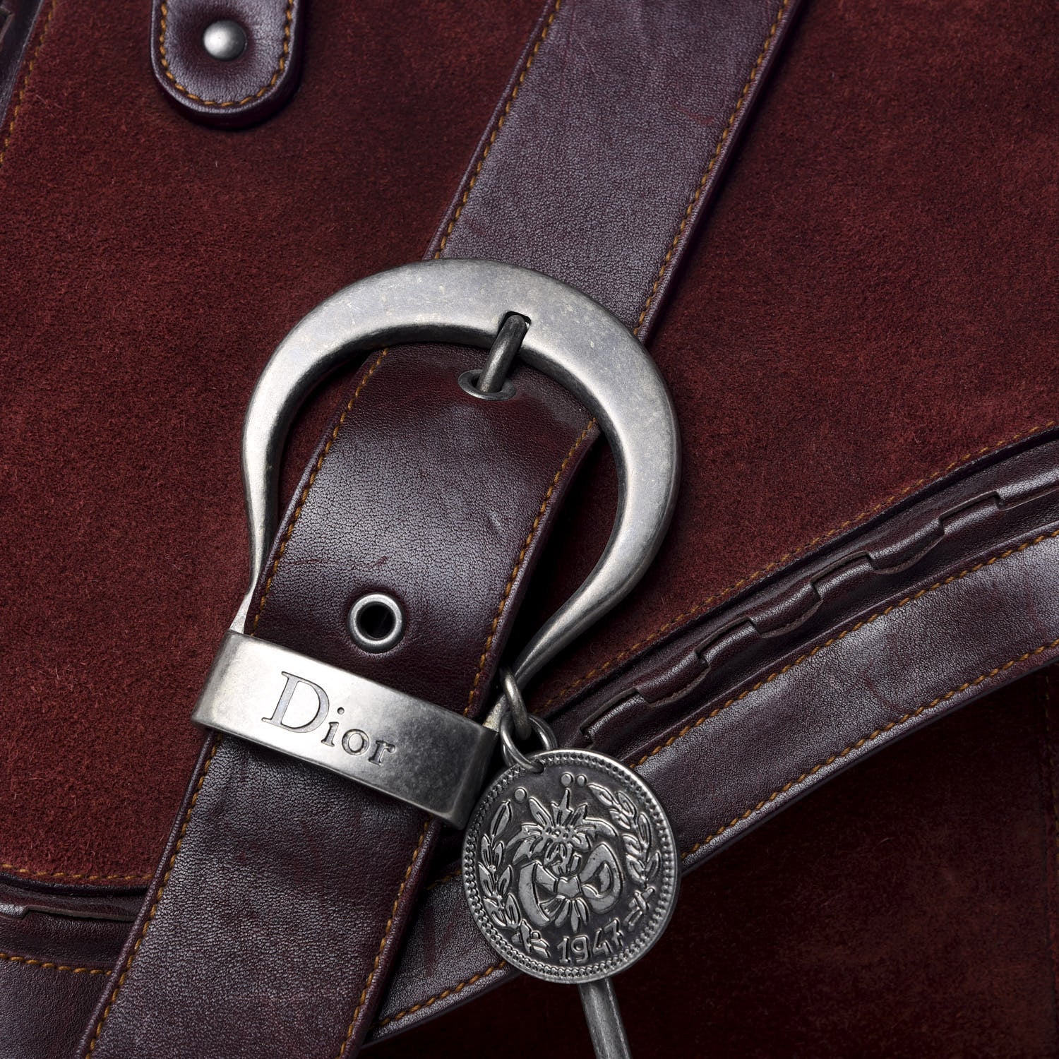 Christian Dior Suede Gaucho Double Saddle Bag Burgundy 8 of 8