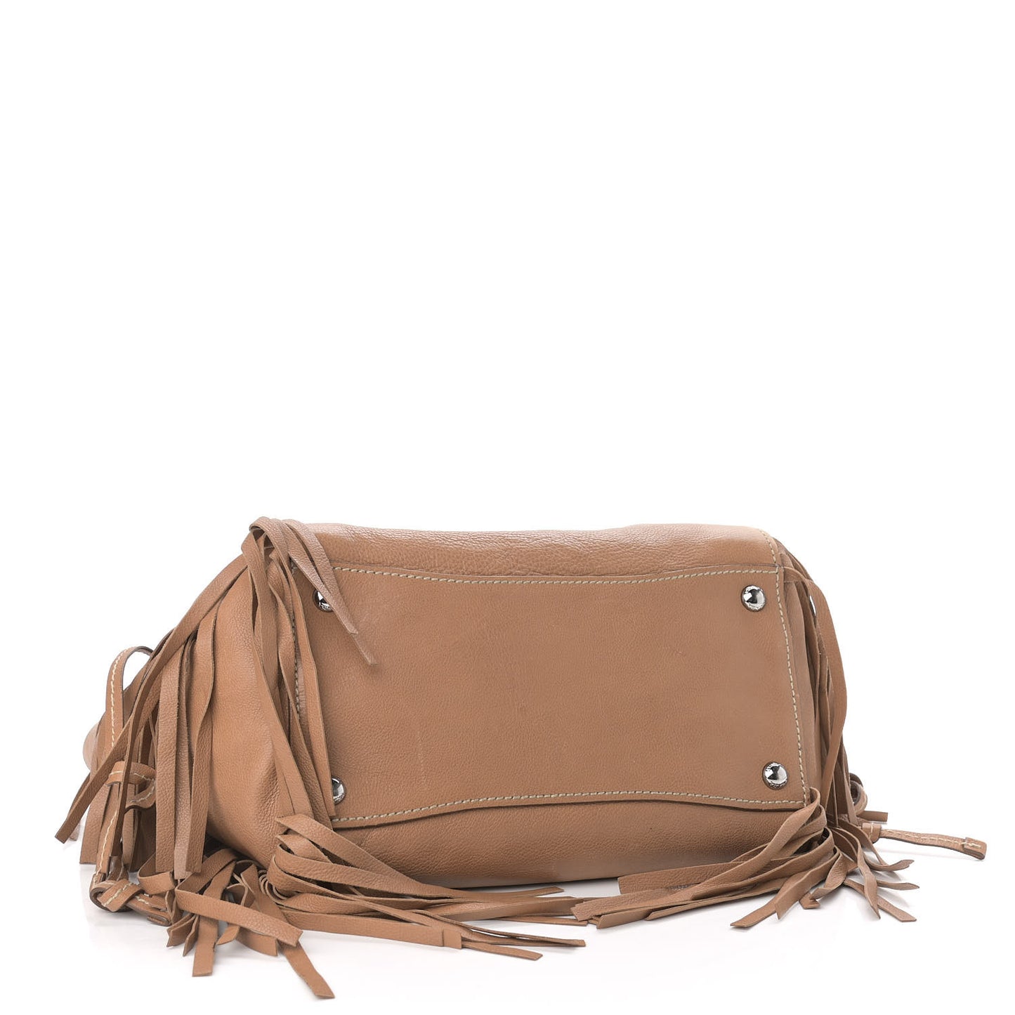 Glace Calf Twin Pocket Fringe Tote Caramel