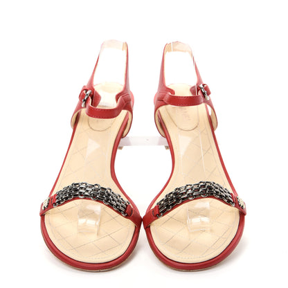 Chanel Lambskin CC Pearl Chain Sandals 39 Red 5 of 10