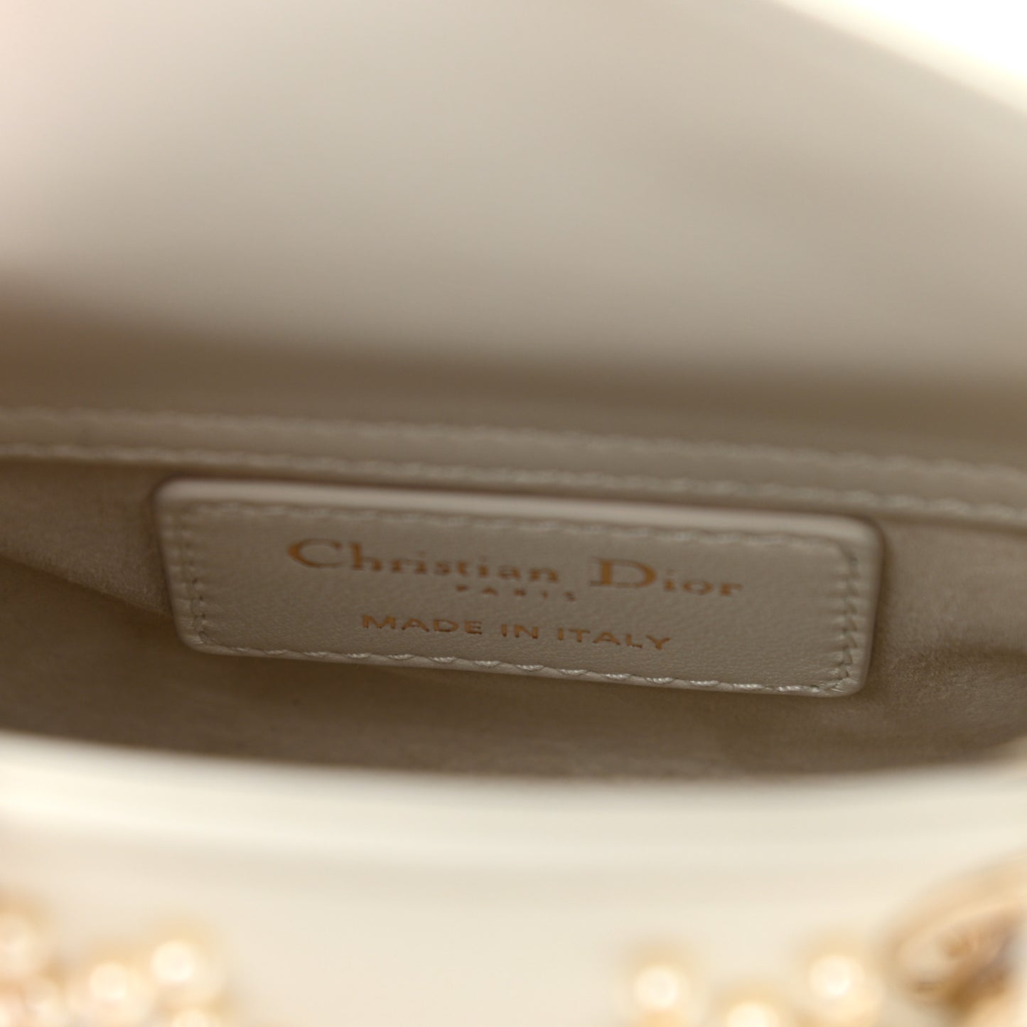Lambskin Pearl Cannage Micro Lady Dior Latte