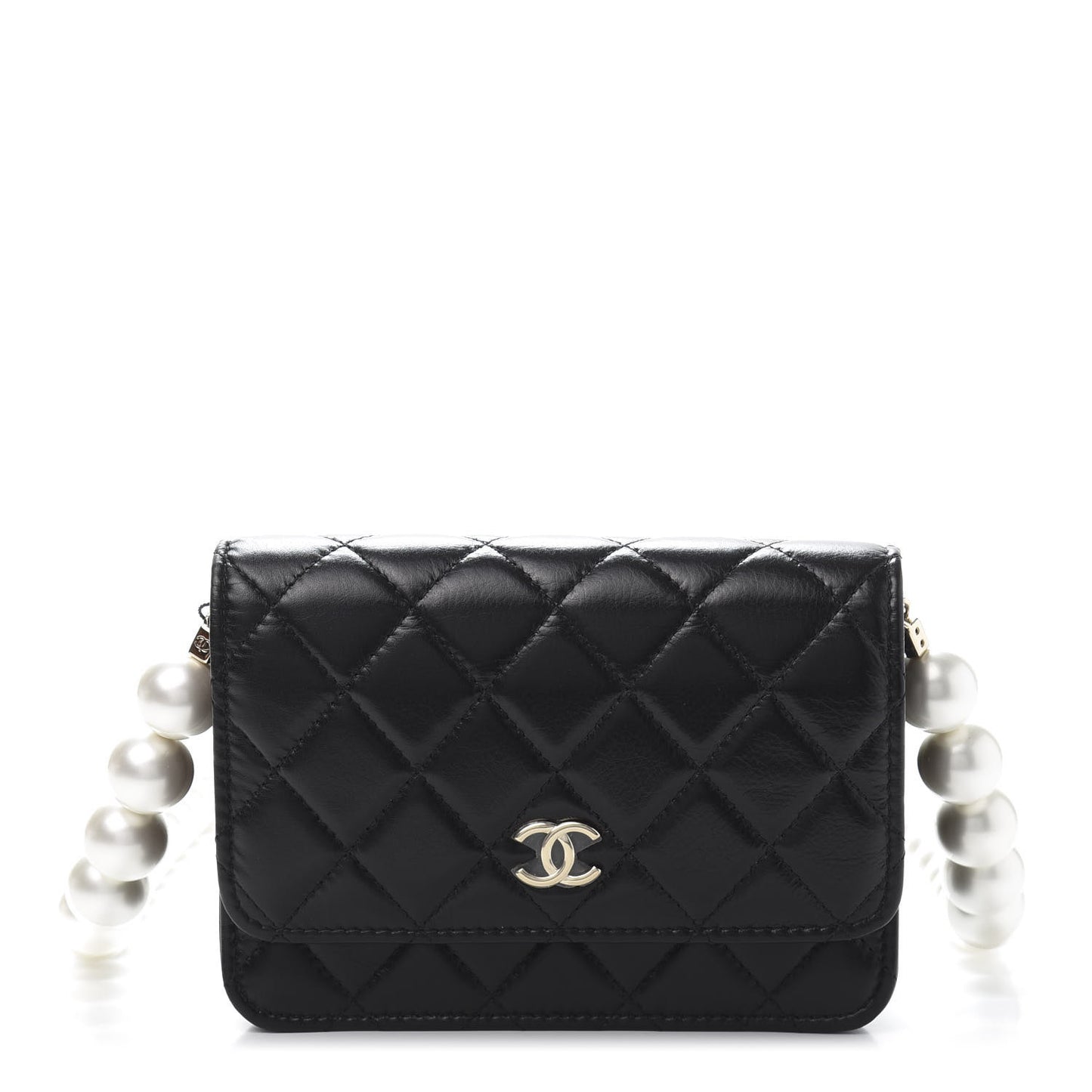 Calfskin Quilted Mini Maxi Pearls Wallet On Chain WOC Black