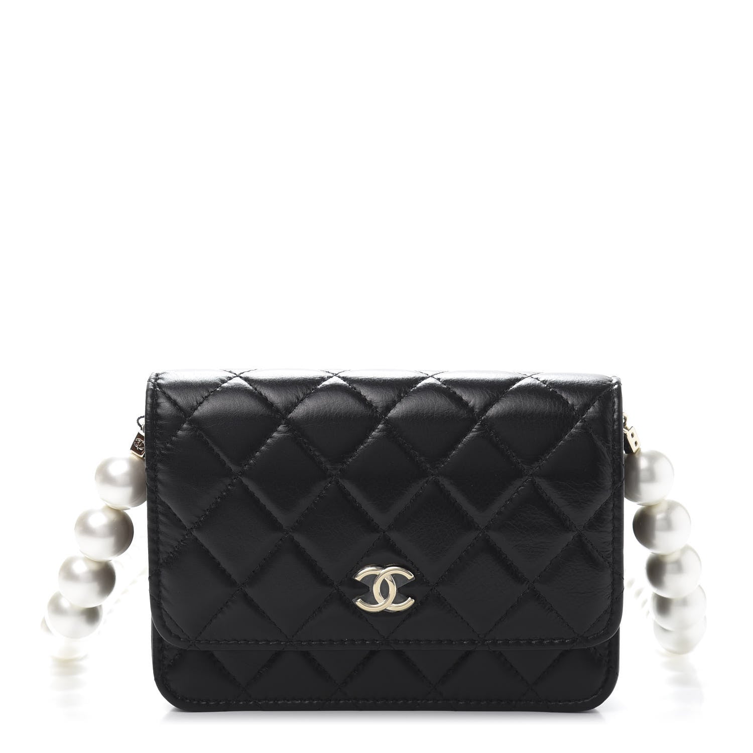 Chanel Calfskin Quilted Mini Maxi Pearls Wallet On Chain WOC Black 1 of 13