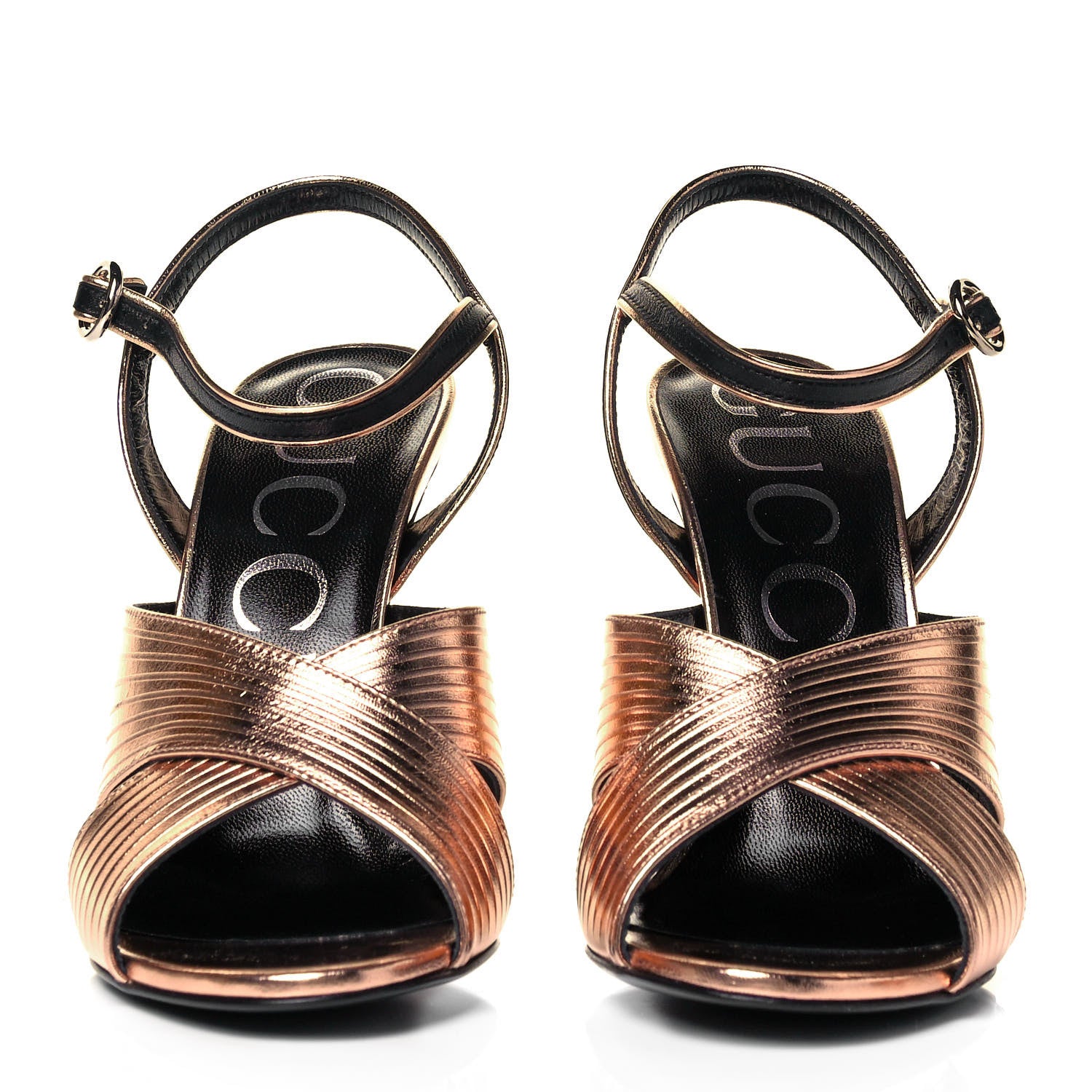 Gucci Malaga Kid Webby Crossover High Heel Sandals 39 Champagne 2 of 7