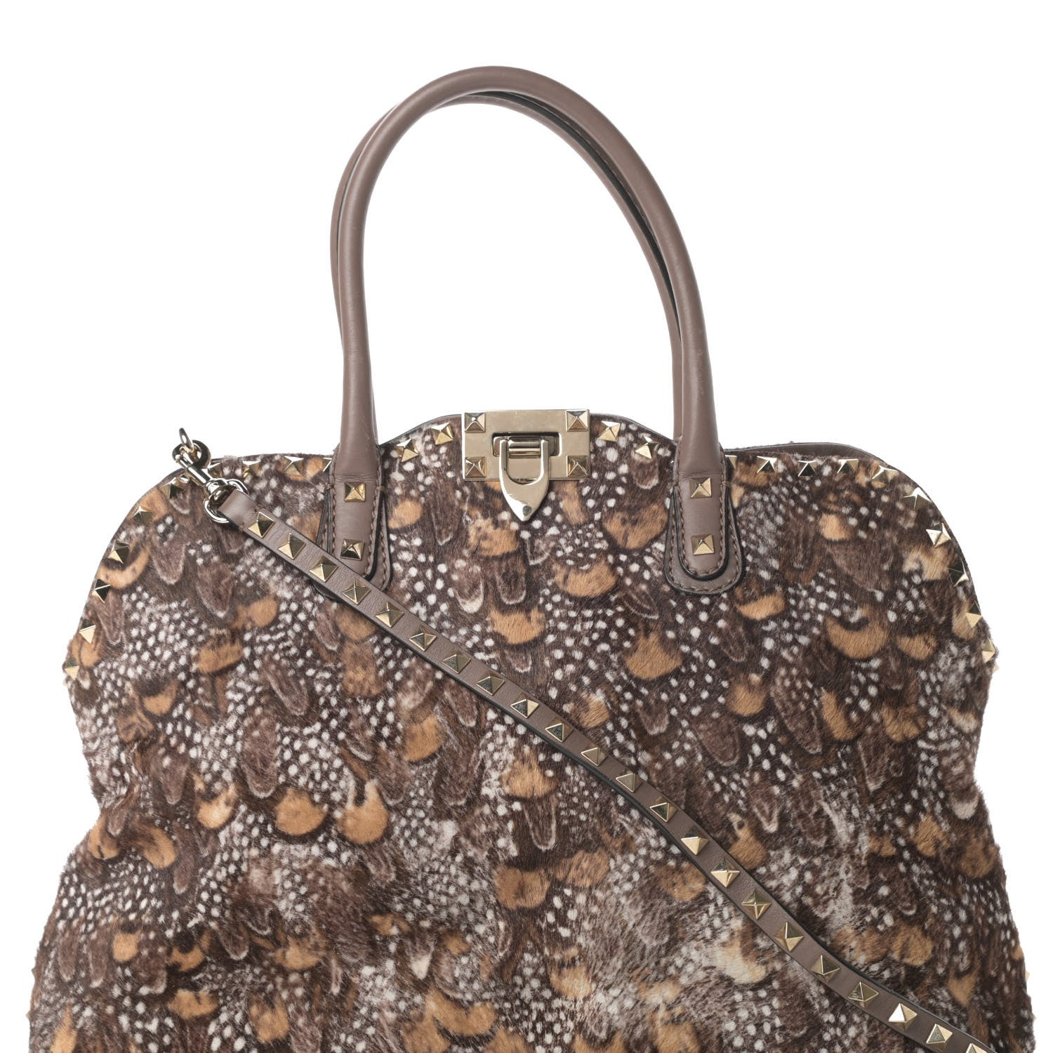 Valentino Garavani Calf Hair Feather Rockstud Dome Satchel 8 of 14