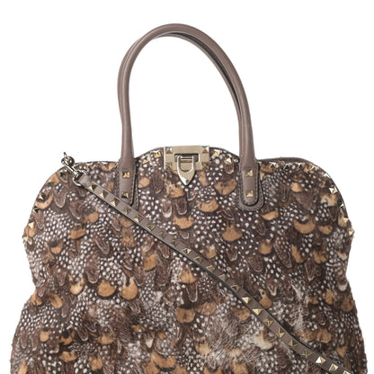 Valentino Garavani Calf Hair Feather Rockstud Dome Satchel 8 of 14
