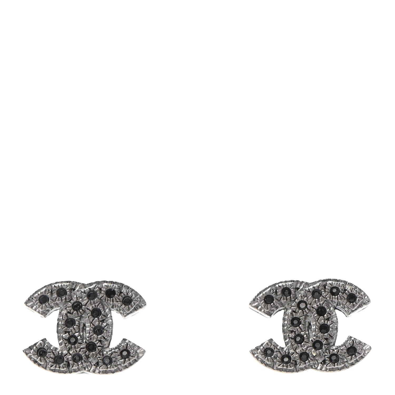 Chanel Ruthenium Crystal CC Earrings Silver Black 1 of 4