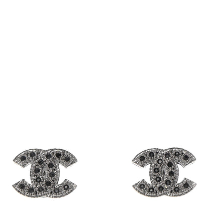 Chanel Ruthenium Crystal CC Earrings Silver Black 1 of 4