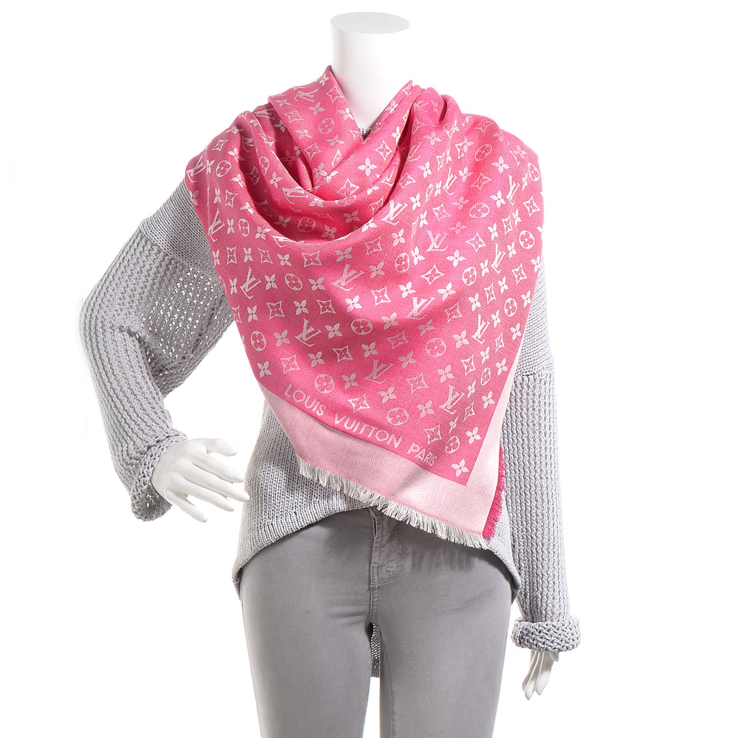 Wool Silk Monogram Denim Shawl Pivoine