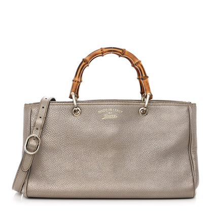 Gucci Metallic Pebbled Calfskin Medium Bamboo Shopper Tote Golden Beige 1 of 16