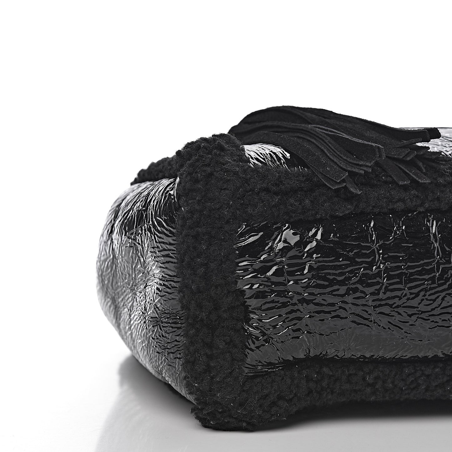 Patent Shearling Medium Soho Chain Shoulder Bag Black