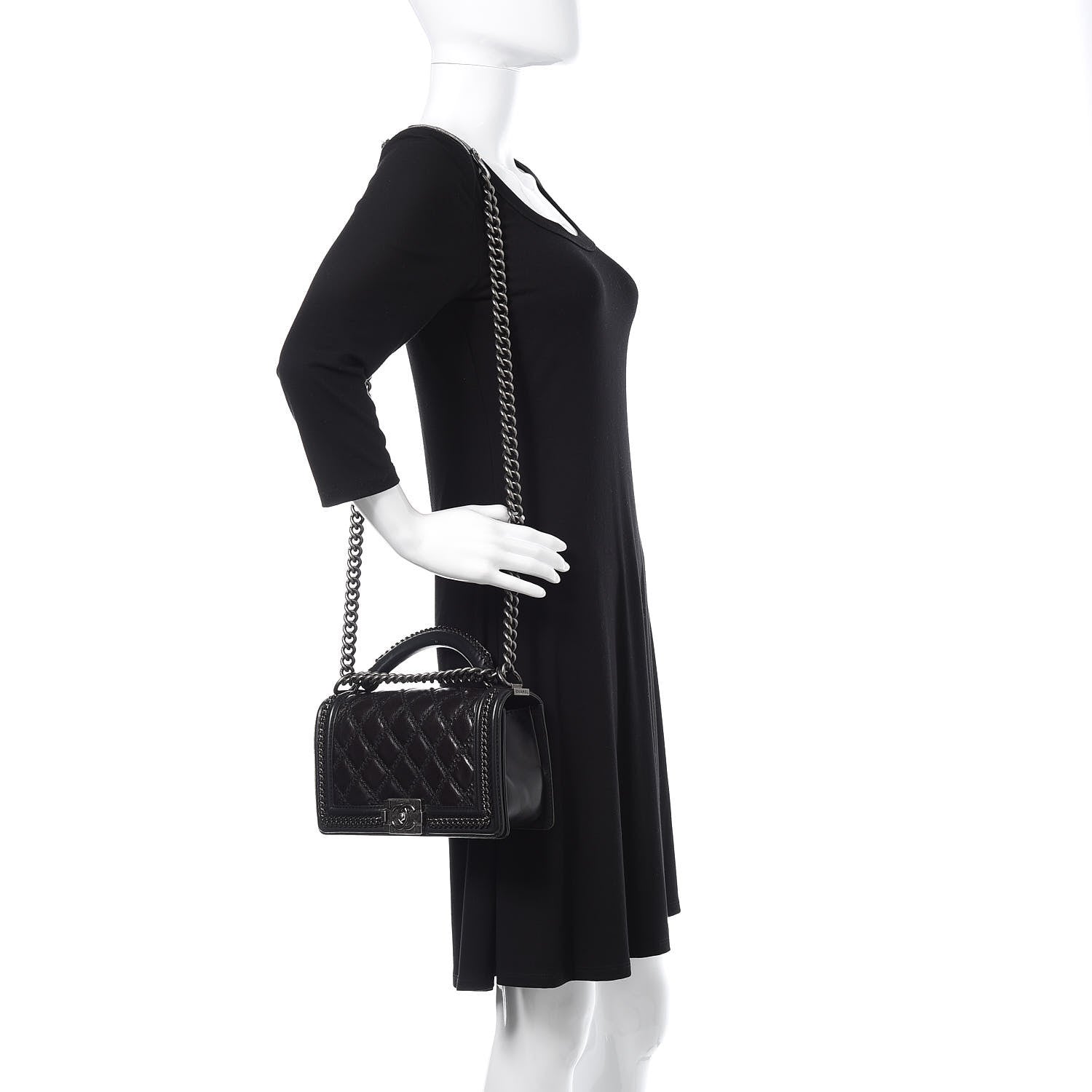 Chanel Calfskin Quilted Medium Boy Top Handle Flap Black 2 of 12
