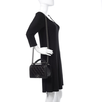 Chanel Calfskin Quilted Medium Boy Top Handle Flap Black 2 of 12