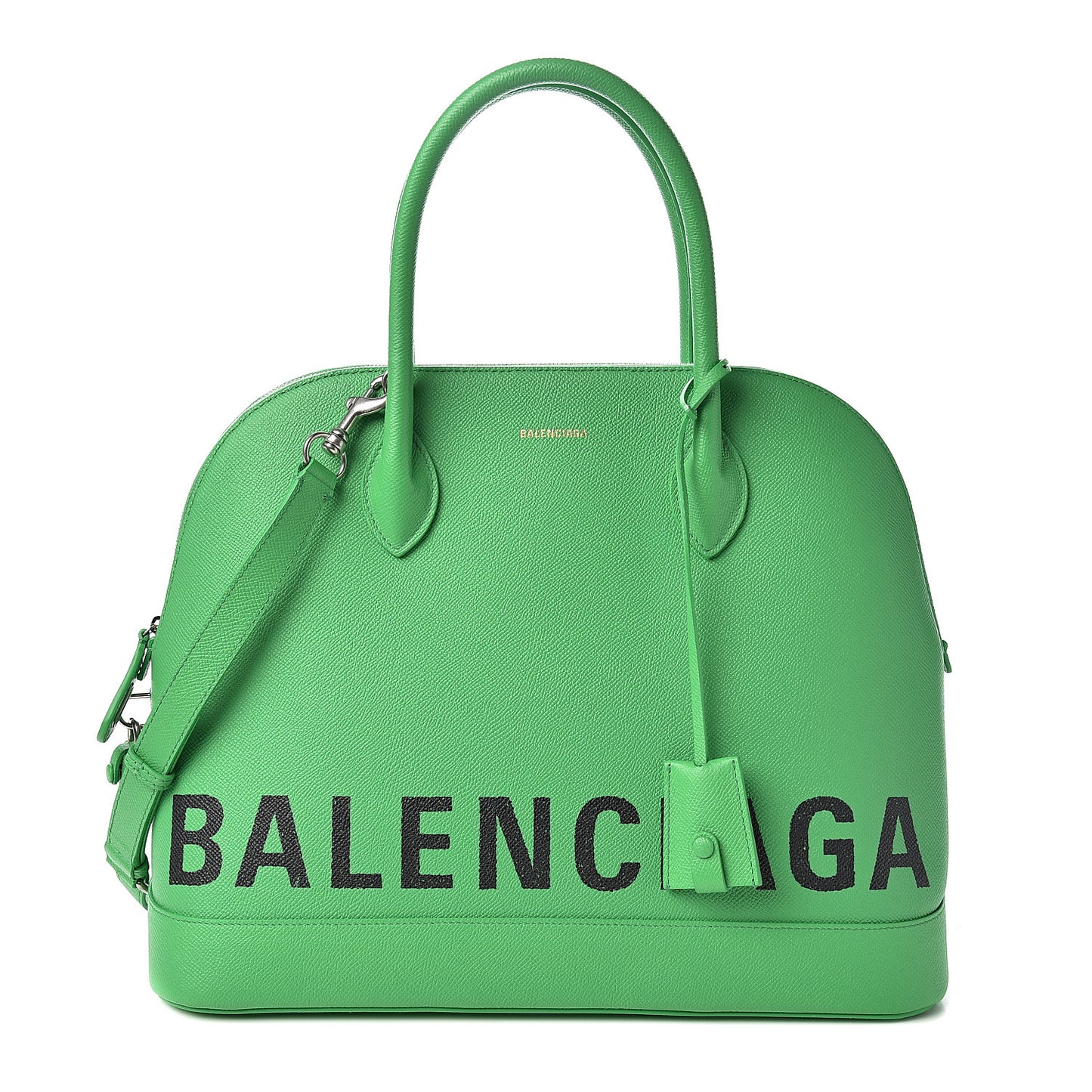 Signature Grained Calfskin Logo M Ville Top Handle Bag Green